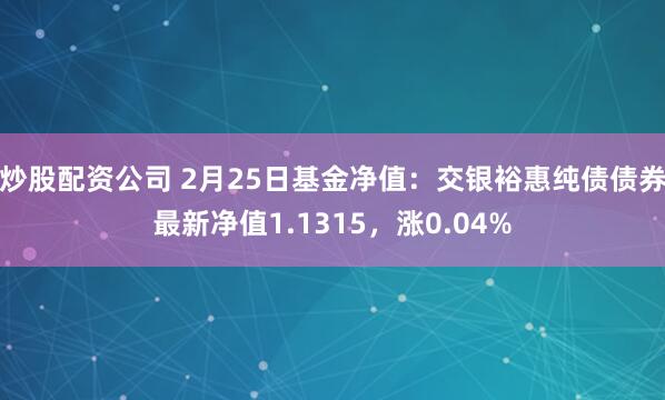 炒股配资公司 2月25日基金净值：交银裕惠纯债债券最新净值1.1315，涨0.04%